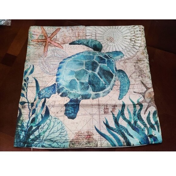 Decorative Throw Pillow Cover Case Turtle Beach Decor Nautical Coastal Cottage - Picture 6 of 11